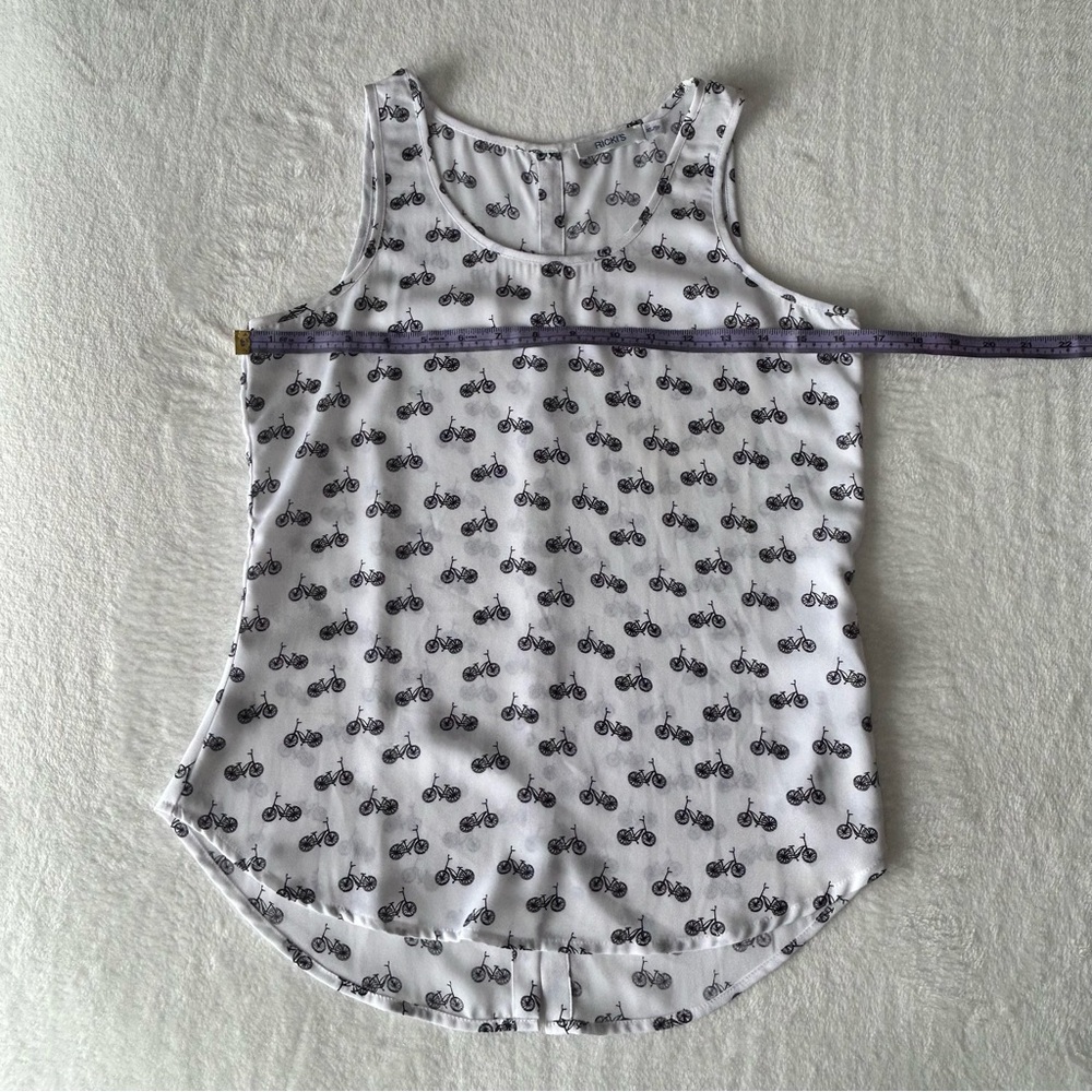 Ricki’s White Bicycle Print Women's Sleeveless Spring Summer Blouse Tank Top. XS - Picture 12 of 14